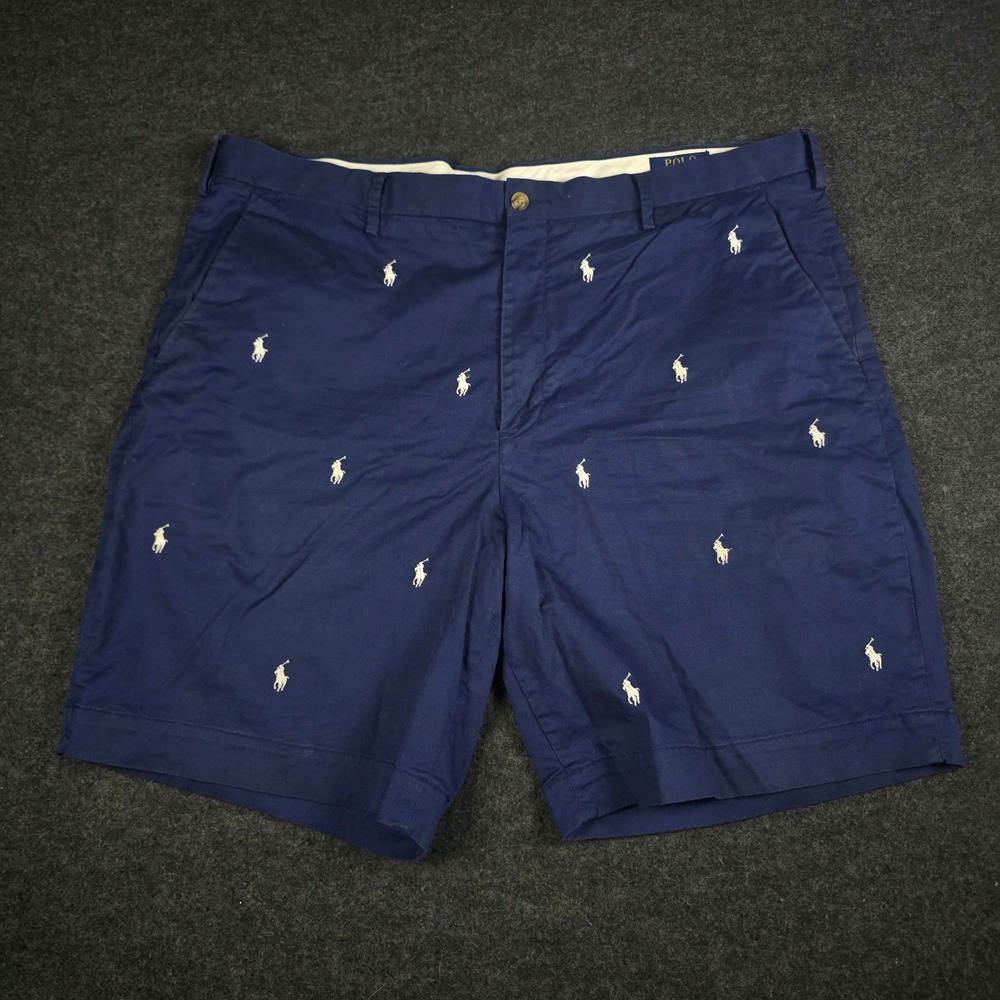 Polo Ralph Lauren Chino Shorts Navy Blue All Over Pony Embroidered Men's Size 40